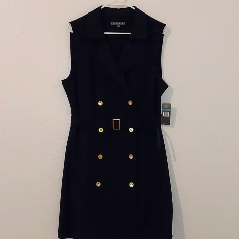 NEW Seeveless navy double breasted dress with belt